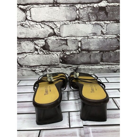 Taryn Rose Brown Leather Stone Slides Strap Heel Sandals Women Sz 38EU/7.5M US - Picture 8 of 16